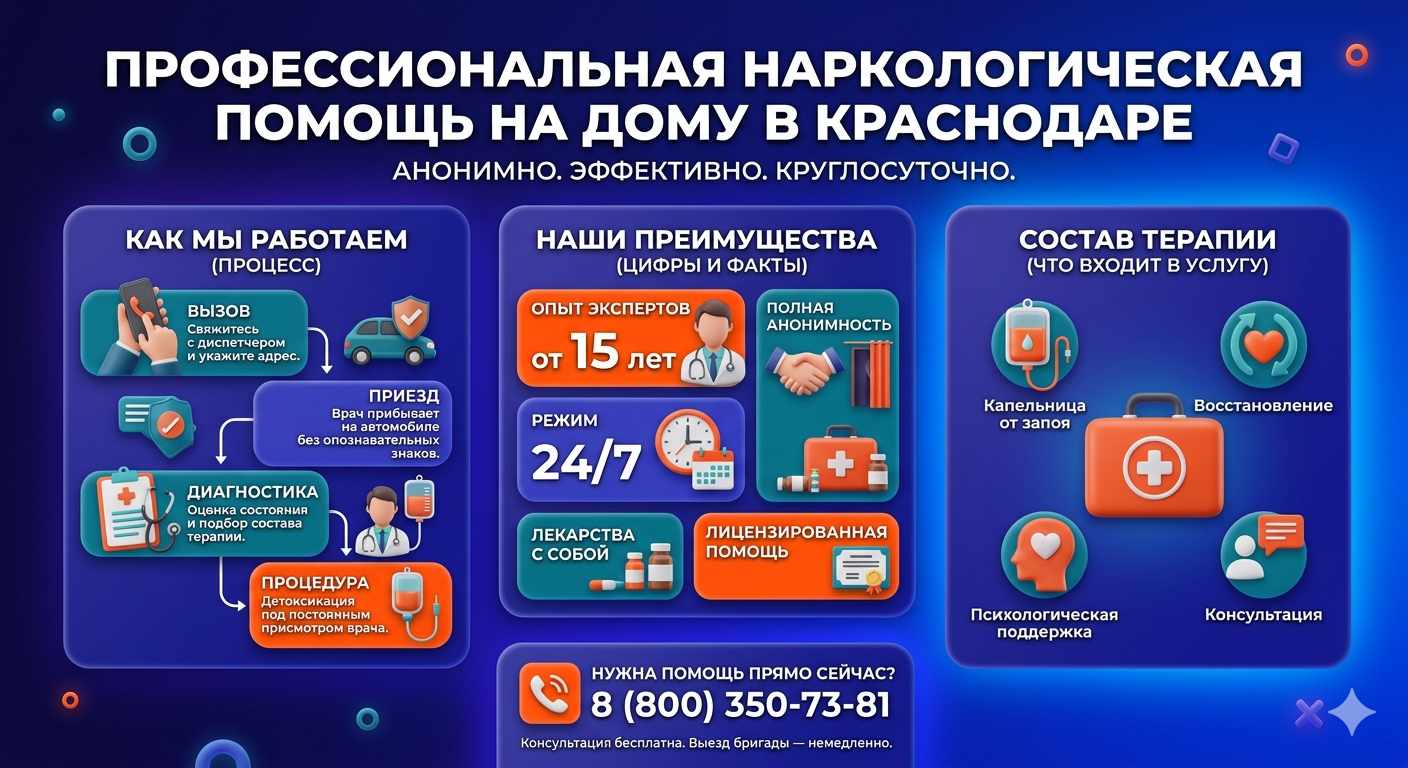 Инфографика о принципах лечения алкоголизма на дому в Маджалисе: этапы вызова нарколога, преимущества анонимной детоксикации и состав медицинской помощи.